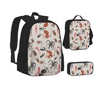 MOLIAE Wildlife - Mochila con estampado de león, mochila de viaje, ligera, resistente al agua, con bolsa de almuerzo, estuche para lápices, Pulpo de color, Talla única