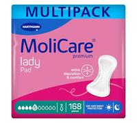 MoliCare lady Pad 5 gotas extra largas para mujeres con incontinencia moderada, protección nocturna, neutralizador de olores, protección avanzada de la piel, 168 unidades