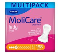 MoliCare Lady Pad - Compresas de incontinencia extralargas para mujeres con incontinencia media, neutralizan los olores, protección avanzada de la piel, 168 unidades