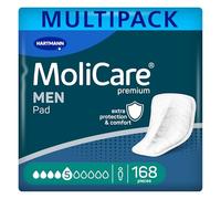 MoliCare Men Pad 5 gotas de incontinencia para hombres, protección contra fugas moderadas con protectores antifugas, sensación de secado instantáneo, protección avanzada de la piel, 168 piezas