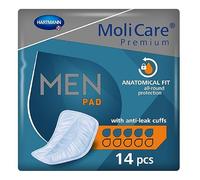 MoliCare Premium Men PAD, almohadillas para incontinencia para hombres con debilidad de vejiga, ajuste en forma de V, 5 gotas, 12 paquetes de 14 (169 piezas)