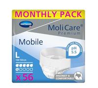 MoliCare Premium Mobile Desechable: Uso discreto para mujeres y hombres con incontinencia; 6 gotas, talla L, paquete de 56