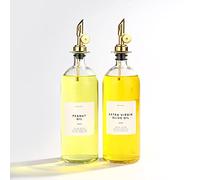 Molimoli Aceitera dispensador de Aceite y Vinagre para Cocina, Vertedor Automático, Botellas de Cristal Finas para Cocina | Set de 2 - Dorada