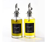 Molimoli Aceitera dispensador de Aceite y Vinagre para Cocina, Vertedor Automático, Botellas de Cristal Finas para Cocina | Set de 2 - Negro