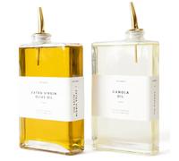 Molimoli Aceitera dispensador de Aceite y Vinagre para Cocina, Vertedor Automático, Botellas de Cristal Finas para Cocina | Set de 2 - Oro