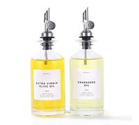 Molimoli Aceitera dispensador de Aceite y Vinagre para Cocina, Vertedor Automático, Botellas de Cristal Finas para Cocina | Set de 2 - Plata