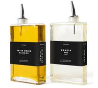 Molimoli Aceitera dispensador de Aceite y Vinagre para Cocina, Vertedor Automático, Botellas de Cristal Finas para Cocina | Set de 2 - Negro