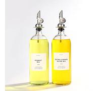 Molimoli Aceitera dispensador de Aceite y Vinagre para Cocina, Vertedor Automático, Botellas de Cristal Finas para Cocina | Set de 2 - Plata
