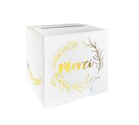 MOLIMOLI Boîte à Enveloppes de Mariage et Baptême - aux Lettres Carrée 22 cm en Carton Avec Impression Merci Dorée Pour Réception Remerciements