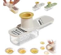 Molinillo de ajo multifuncional, 3 en 1, cortador de mandolina para verduras, ajo, jengibre, cortador de mandolina de verduras con contenedor, mini cortador de ajo de mano (blanco)