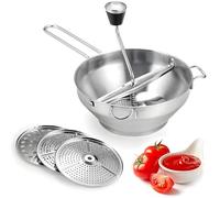 Molinillo de alimentos de acero inoxidable con 3 discos de fresado, molinillo de alimentos para puré de manzana, salsa de tomate, patatas, mermeladas con mango de silicona para colgar en la pared