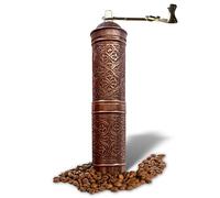 Molinillo de café antiguo, molino de estilo turco recargable con amoladora ajustable de calificación, molino de café manual con mango - tipo plano (marrón cobre)