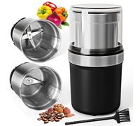 Molinillo de café eléctrico viene con dos cuencos extraíbles, Trituradora de semillas de lino, semillas de café, nueces, pimienta, cafetera ajustable para espresso/gocciolamento/envío/especias de