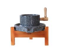 Molinillo de café manual, molinillo de piedra vintage hecho a mano con soporte de madera, pequeño molinillo de piedra antigua para moler trigo