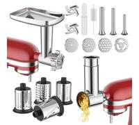Molinillo de carne y accesorio de trituradora de acero inoxidable para batidora de pie KitchenAid, incluye accesorio de molinillo de alimentos de metal con tubos de relleno de salchichas y accesorio