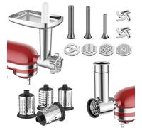 Molinillo de carne y accesorio triturador de rodajas de acero inoxidable para batidora de pie KitchenAid - Embutidor de salchichas, rebanador de alimentos, triturador, rallador de queso y ensalada por