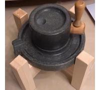 Molinillo de grano húmedo con manivela, molino de piedra de lapislázuli hecho a mano for el hogar, molino de piedra de grano con soporte de madera(22cm/8.7in)