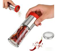 Molinillo de Guindillas con Cuchillas Acero Inox Molino Chiles Secos Regulable Triturador Especias Manual Depósito Vidrio Cortador Chiles No Se Atasca Antihumedad Anillo Silicona Roja Pimentero Mesa
