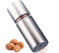 Molinillo de Nuez Moscada con Depósito para Polvo Fino - Plateado | Mecanismo afilado de acero para nueces moscadas enteras, manual y compacto para cocina y mesa