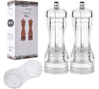 Molinillo de pimienta acrílico de 4 pulgadas con bandeja, molinillo de pimienta de cerámica de grosor ajustable, salero y pimienta recargable, utensilios de cocina