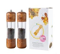 Molinillo de pimienta acrílico transparente y molinillo de sal manual de madera con mecanismo de molienda ajustable para pimienta negra, sal marina y más (juego de dos piezas de 8 pulgadas)