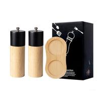 Molinillo de pimienta de madera de roble manual para un control preciso sobre el grosor de las especias al moler pimienta negra, sal marina y hierbas aromáticas (negro (2) + base)