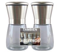 Molinillo de Pimienta, Empresa Nacional, Molinillo Especias 160ML x2, Molino Pimienta, Pimentero Salero Especias, Grano Ajustable, Núcleo Cerámico, Inox y Cristal, Rellenos y Vacíos.