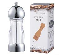 Molinillo de pimienta manual para pimienta negra y Sichuan - Grosor ajustable, cuerpo acrílico transparente, construcción ABS, herramienta de condimento de cocina de 16 cm de alto (plateado)