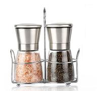 molinillo de pimienta Molinillo de Sal y Pimienta 2-pack molinillos de especias Molinillo de Cerámica Ajustable Molinillos de especias manual Salero Pimentero estante de almacenamiento cepillo