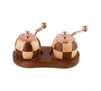 Molinillo de pimienta, tablero de ajedrez con manivela de cocina de madera maciza para condimentos, frascos de sal marina (dos juegos + base)