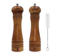 Molinillo de Pimienta y Molinillo Sal Manual Molinillo Especias de Madera Grande Molinillo de Cerámica Ajustable Fuerte con Cepillo de Limpieza, 2 Piezas(8 Pulgadas)