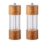 Molinillo de Sal y Pimienta 2 Piezas Molinillo de Sal y Pimienta de Madera Molinos de Pimienta manuales Cocteleras de Madera con Ventana de Vidrio Molinillos de Especias Salero,A-2pcs