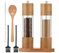 Molinillo de sal y pimienta de madera, mecanismo de cerámica, grado de molienda ajustable manualmente, molinillo de especias con estante, cuchara y de limpieza, molinillo multifunción para