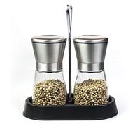 Molinillo De Sal Y Pimienta Juego De Molinillo De Molinillo De Sal Y Pimienta De 2 Piezas Salero Y Pimentero Cuerpo De Vidrio De Acero Inoxidable Cepillado Molinillos De Especias Salero,Silver-13.5 *