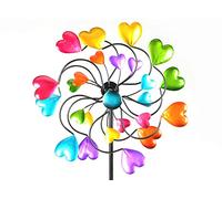 Molinillo de viento colorido con forma de corazón para jardín, de metal, 126 cm