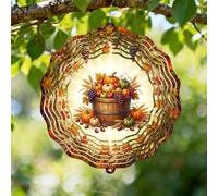 Molinillo de viento de calabazas, cesta rústica de temporada, frutas, Acción de Gracias, color naranja, metal, esculturas de viento, adornos al aire libre para jardín, césped, pasillos, patio