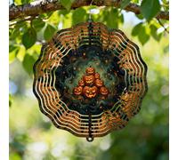 Molinillo de viento de calabazas, espirales de llama rústica, Halloween, color naranja, metal, esculturas de viento colgantes, adornos al aire libre para jardín, porche, balcón, pasillos, decoración