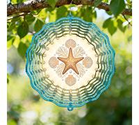 Molinillo de viento de estrella de mar, concha de coral de verano costero, turquesa de metal al aire libre, esculturas de viento que cambian de color, regalos para jardín, patio, césped, fiesta