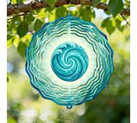 Molinillo de viento de remolino, ondas modernas de verano, circulares, de metal, turquesa, esculturas cinéticas de viento, adornos al aire libre para jardín, porche, balcón, pasillos, decoración de 12