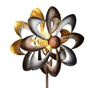 Molinillo de viento doble de metal con bola de cristal LED solar, diámetro de 23 cm, enchufe decorativo para jardín con iluminación en blanco cálido, carillón de viento, molino de viento, enchufe para