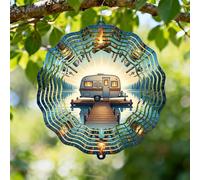 Molinillo de viento para camping, aventura, naturaleza, fuego, agua, verano, azul, metal, colgante, esculturas de viento, adornos al aire libre para jardín, patio, césped, fiesta, decoración de 12