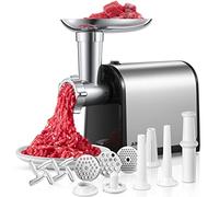 Molinillo eléctrico de carne, relleno de salchichas con 3 tubos de salchicha, 2 cuchillas, 3 platos, 3200 W máximo, molinillo de carne resistente para uso doméstico y cocina, acero inoxidable