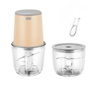 Molinillo eléctrico de carne y picador de alimentos con 2 cuencos dobles para verduras, carnes, cebollas, nueces, salsas, ensaladas, salsas, salsas, alimentados por USB (amarillo)