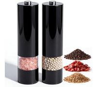 Molinillo Eléctrico para Sal Y 2PCS Pepper Grinder Tosquedad Ajustable Juego de molinillo de sal y Molinillos de pimienta Con luz LED Molinillos de Sal y Pimienta Operación con una mano (Negro)