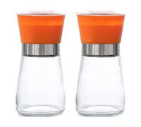 Molinillo giratorio de acero inoxidable con depósito de vidrio para moler granos de café, chiles secos y aromáticos en el hogar (naranja corto)