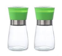 Molinillo manual de acero inoxidable con diseño de cilindro de vidrio para monitorear la cantidad de especias restantes mientras se muele (plástico verde)
