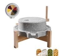 Molinillo manual de grano con base de madera, molinillo de piedra de manivela para alimentos secos y húmedos, ideal para granos, especias, hornear y uso en la cocina