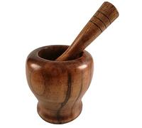 Molinillo manual de madera de bambú para mortero y pilón - con tapa, cuchara amoladora de prensa, trituradora para pimienta, ajo, hierbas y especias