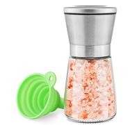 Molinillo manual de sal o pimienta para chef profesional, el mejor molinillo de especias con tapa de acero inoxidable, cuchillas de cerámica y grosor ajustable, cuerpo de vidrio recargable con