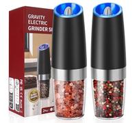 Molinillo Pimienta, Hotec Molinillos Eléctricos de Pimienta y Sal, 9 oz de Alta Capacidad, Funciona con Pilas AAA con Sensor de Gravedad, 6 Niveles de Molienda e Indicador LED,Juego de 2